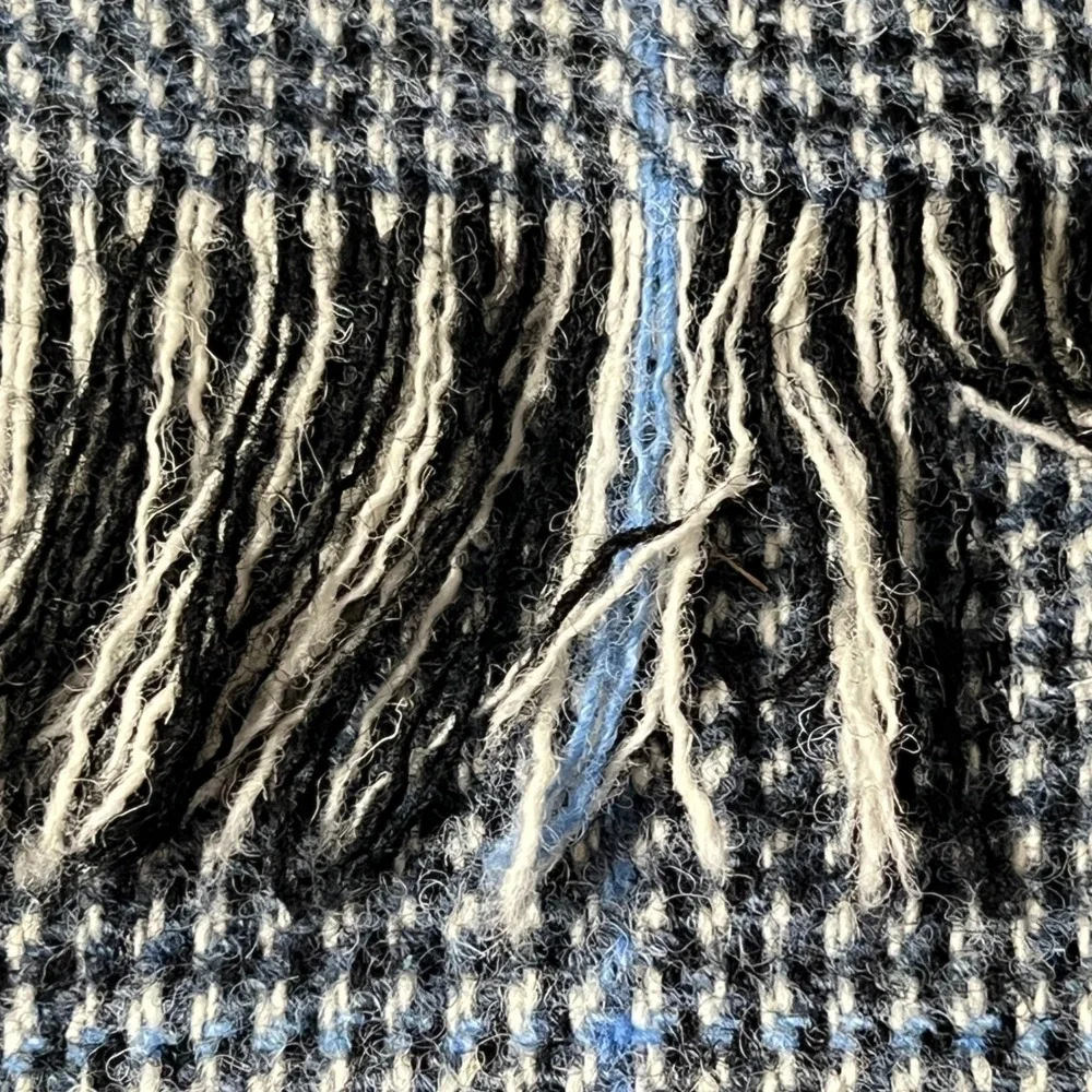 Harris Tweed Wool Scarf Blue Gray Plaid Hand Woven Scotland 57x10